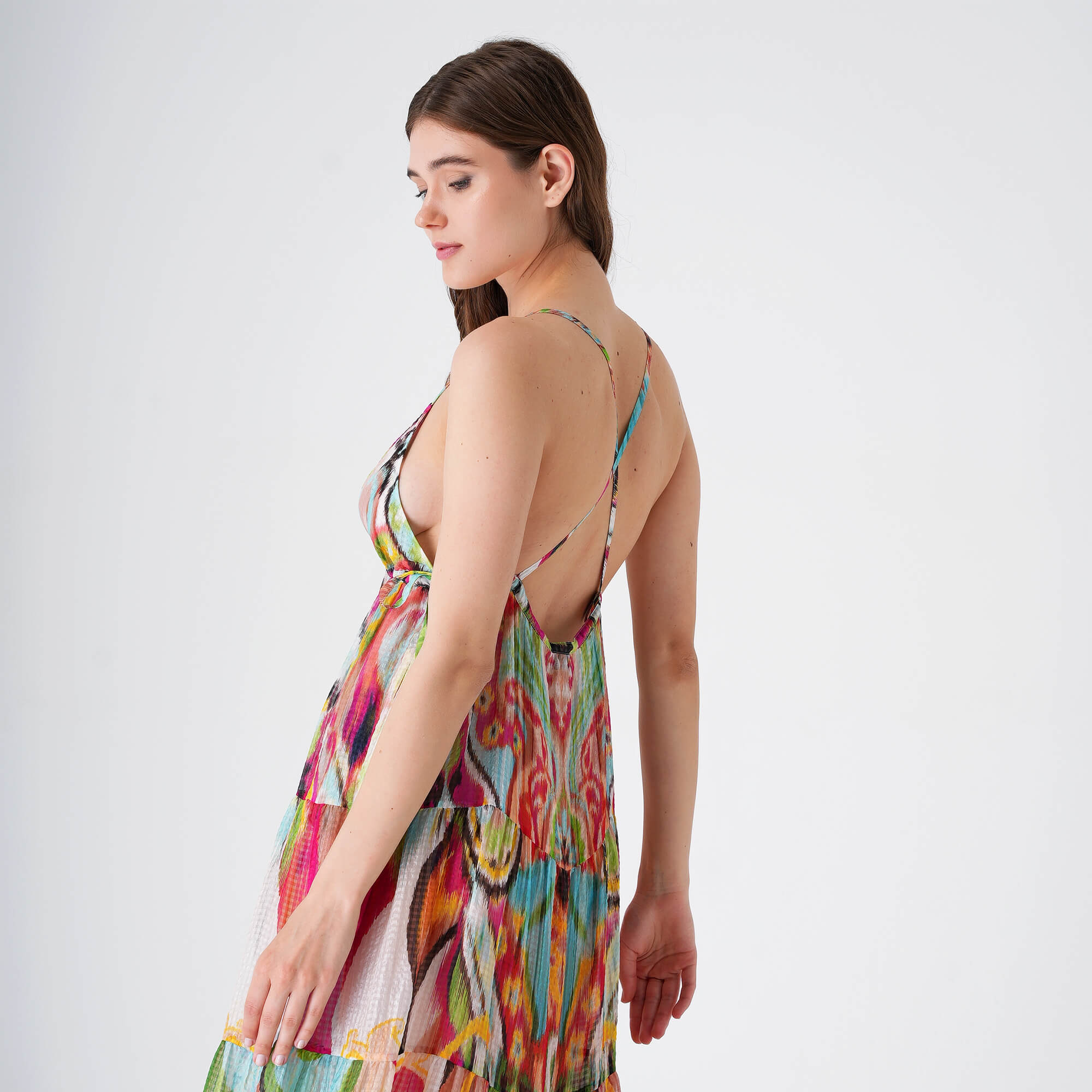 Etro - Pink&Green&Yellow&Blue Silk Strap Dress 